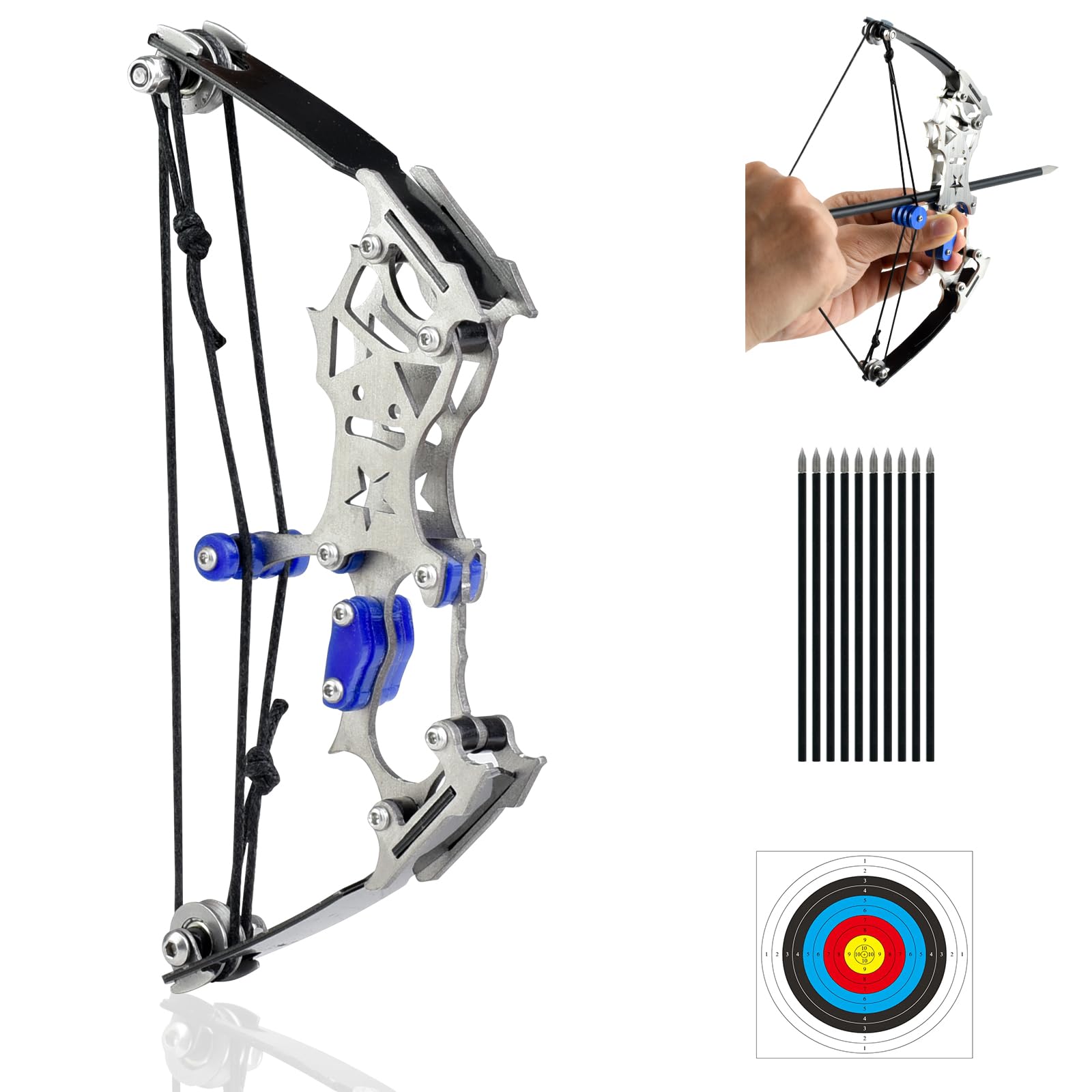 7.9" Mini Compound Bow and Archery Bow Set Hunting Bow Metal Material Archery Hunting Bow for Target Shooting Hunting Games Relieve Pressure Entertainment Fun Cool Stuff