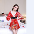 V-Neck Long Sleeve Kimono Dress with Fitted Waist