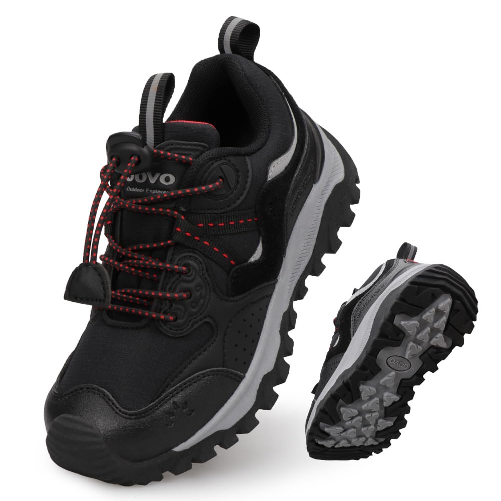 UOVO Girls Boys Hiking Shoes Boys Girls Waterproof Sneakers Kids Running Tennis Outdoor Shoes Non-Slip Lightweight Black-Nine 3 Little Kid