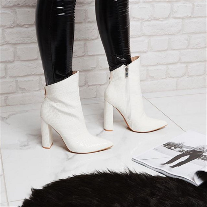 Crocodile Pattern Pointed Toe Chunky Heels