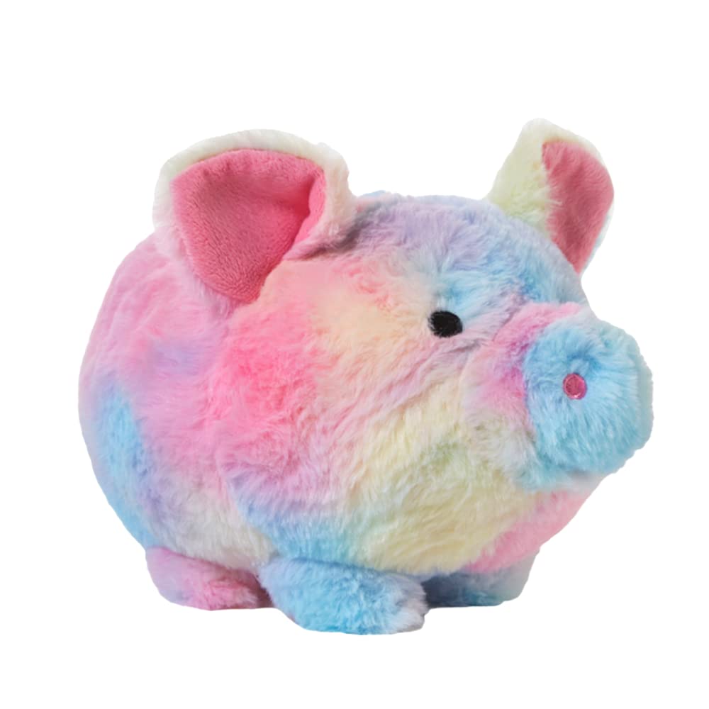 Tie Dye Plush Piggy Bank for Kids Stuffed Animal Coin Banks with Stopper – Fuzzy Rainbow Piggy Bank for Girls