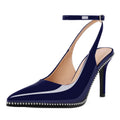 Soireelady Navy Pumps for Women Ankle Strap Heels Sling Back Heels Beaded Pumps Stilettos High Heel Pumps Shoes 3.5 Inches Navy US Size 10.5