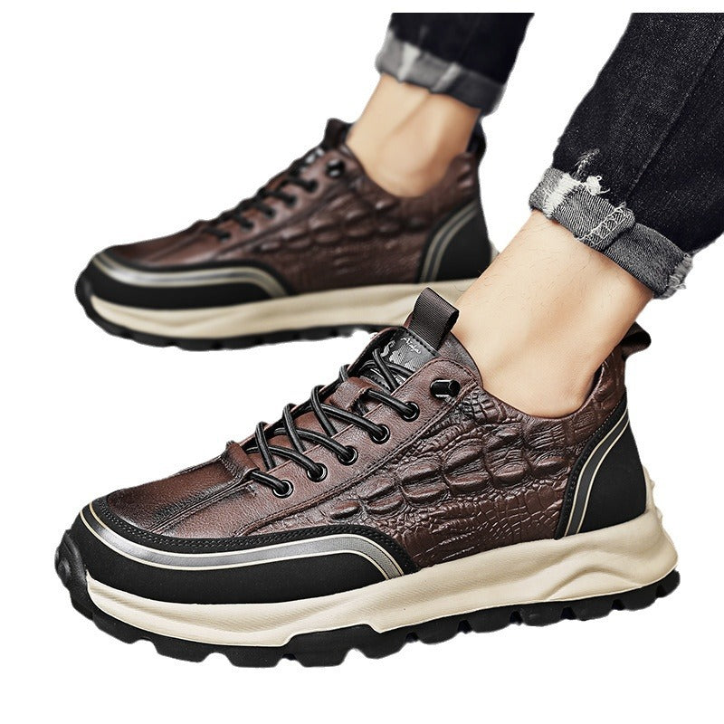 Men's Casual Crocodile Pattern Slip-On Leather Shoes