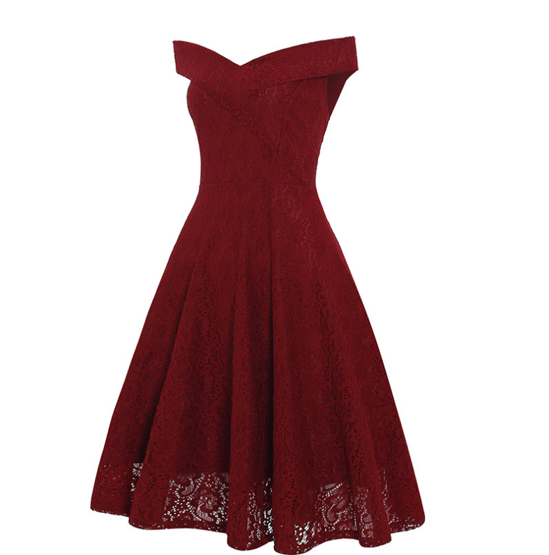 Lace Dress with Off-Shoulder Design