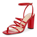 OPIRRTOY Women Heeled Sandals Square Open Toe Block High Heels Strappy Chunky Heels Ankle Strap Sandals Comfort Dress Party Prom Shoes