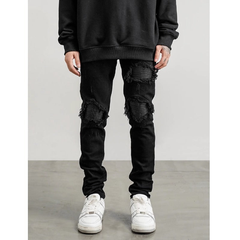 Men's Distressed Slim-Fit Washable Denim Jeans