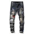 Men's Ripped Patch Stretch Jeans in European Style