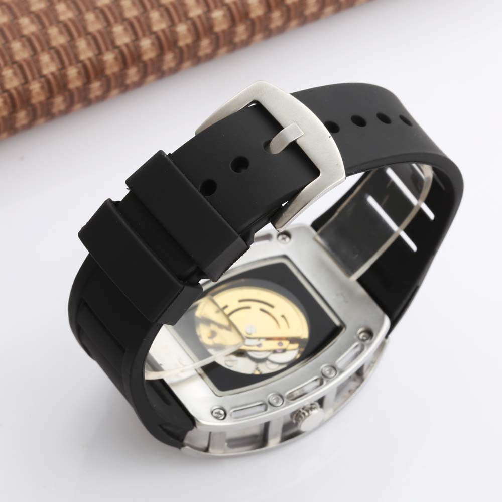 Mechanical Hollow Watch with Leather Strap