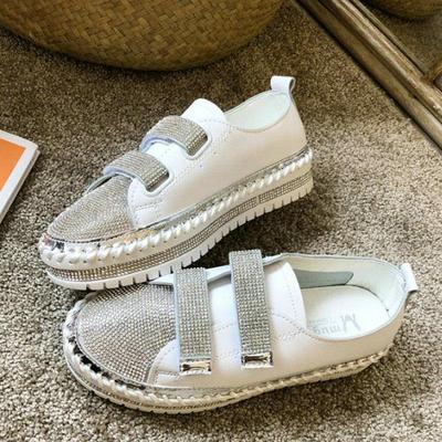 Versatile Autumn Rhinestone Velcro White Sneakers