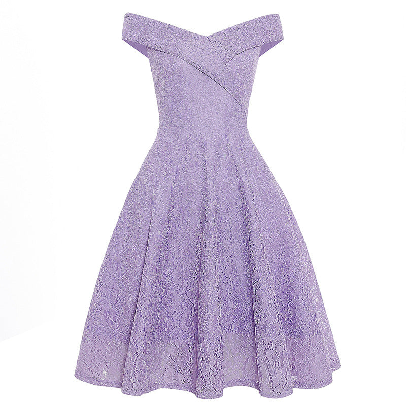 Lace Dress with Off-Shoulder Design