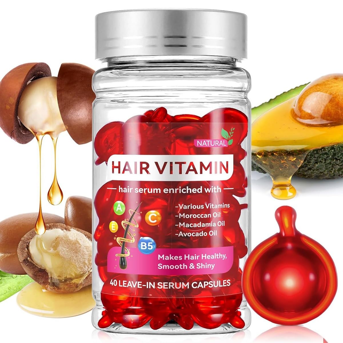 Hair Vitamins Serum OilNo Rinse Leave-in Molecular Repair Keratin Hair Treatment Serum for Dry Damaged Hair. (1 Box/40 Pcs)