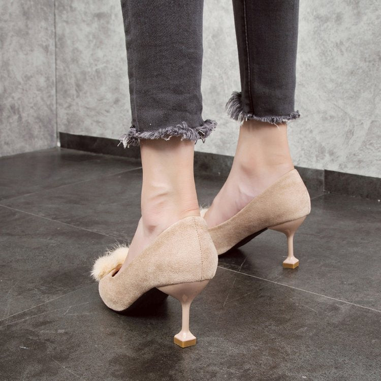 Elegant Suede Pointed Toe High Heels with Kitten Heel
