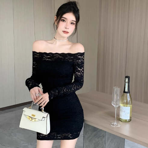 Lace Bodycon Dress with Off-Shoulder Design