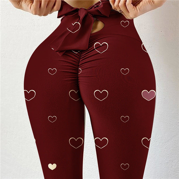 High-Waist High-Stretch Yoga Pants with Bow Print