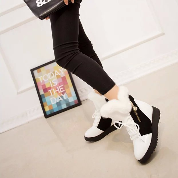 Thick-soled Warm Platform Color-block Mid-calf Martin Boots