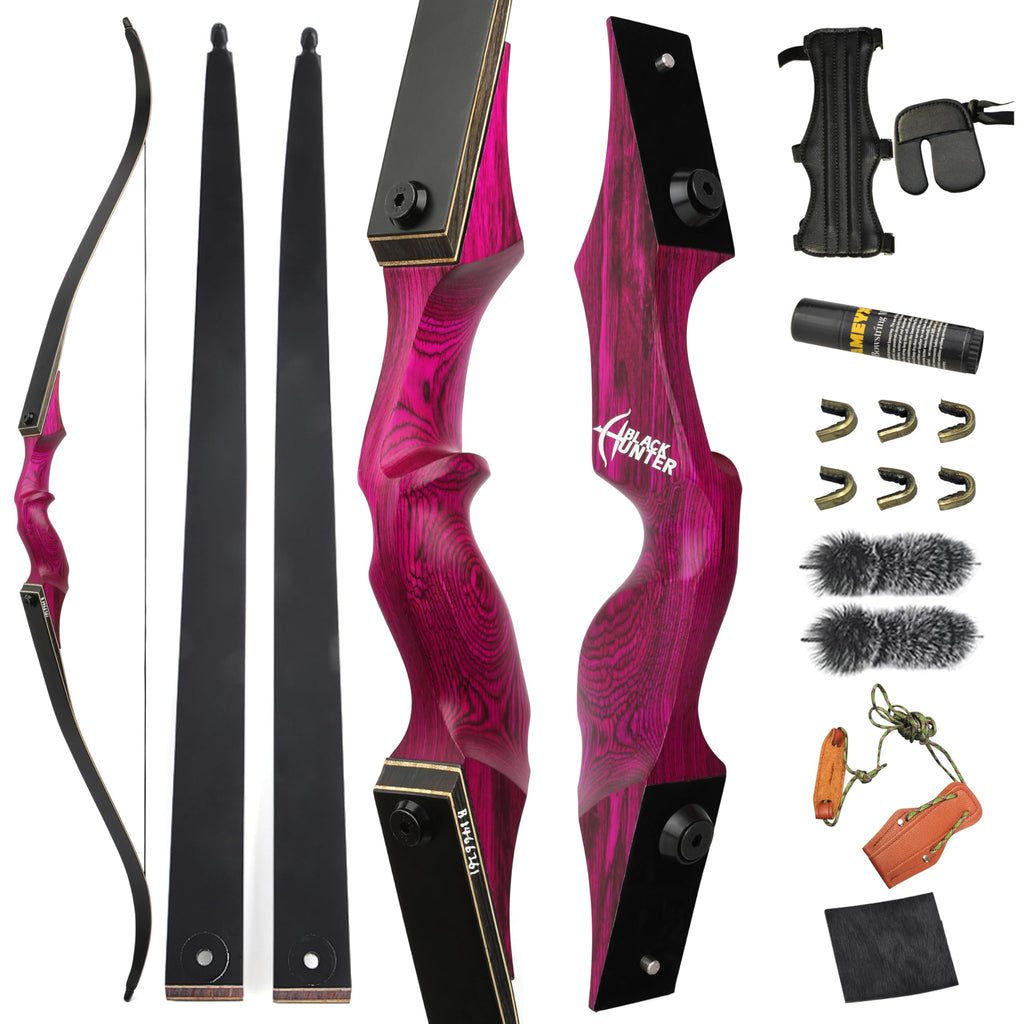 ZSHJGJR 60” Black Hunter Original Recurve Bow for Adults American Hunting Longbow Archery Bow 20-60lbs Right Handed for Archery Hunting Shooting Practice (Purple 40lbs)