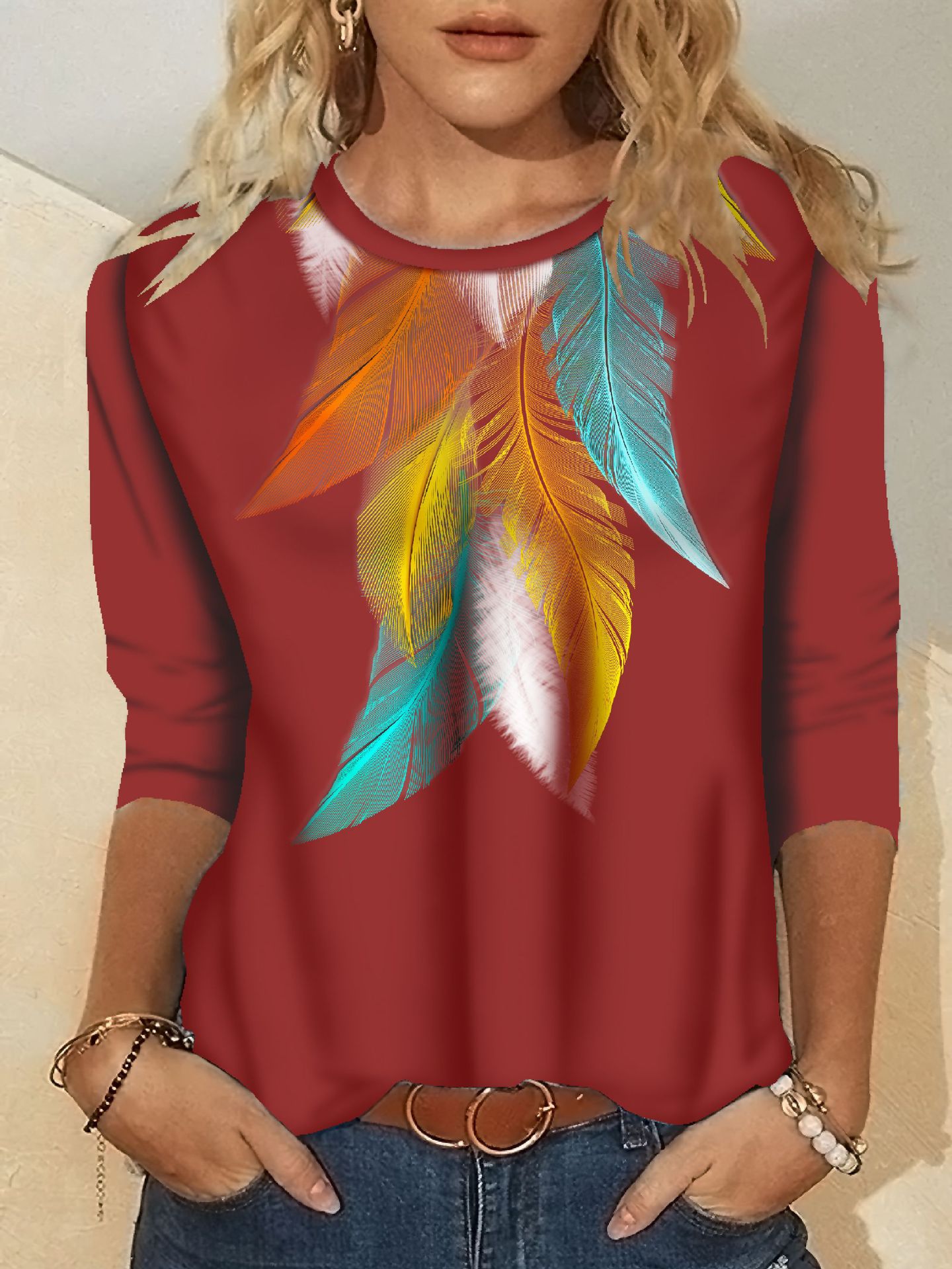 Women's Fashion Printed Long Sleeve Crew Neck T-Shirt