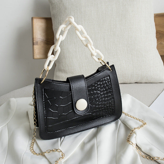 Crocodile Pattern Heavy Chain Mini Shoulder Handbag