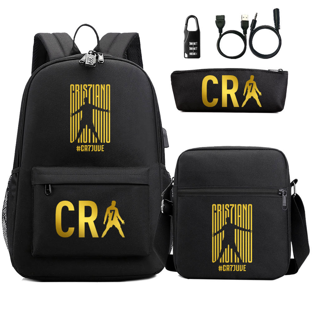 Cristiano Ronaldo Print Casual Canvas Backpack for Teens