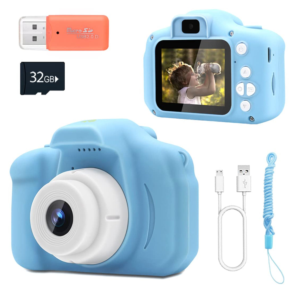 YUE3000 Kids Camera Front and Rear Camera Digital Cameras for Boys and Girls Gift Age 3-9 2.0 -inch Screen1080P Video with 32GB SD Card-Blue