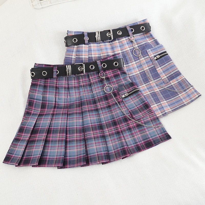 Gradient Plaid High Waist Slim Pleated A-line Skirt