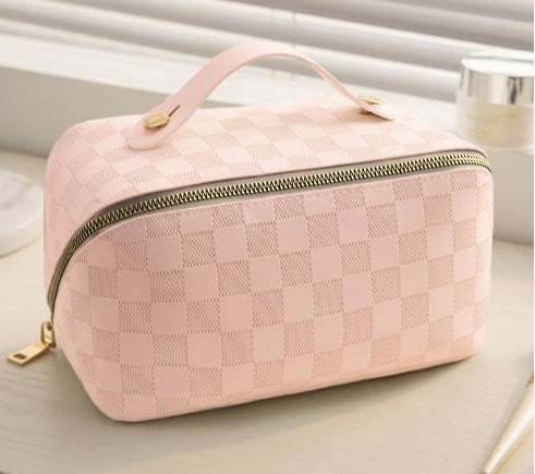 Large-Capacity Leather Makeup Bag for Travel and Toiletries
