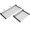ARAINY Large Telescopic Drain Rack Roll Up Dishes Drying Rack Expandable Kitchen Sink Rack Over The Sink Dish Drying Rack SUS304 Stainless Steel Dish Rack (18 Tube 21.25x12.79)