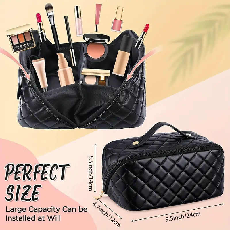 Large Capacity Portable PU Leather Travel Cosmetic Bag