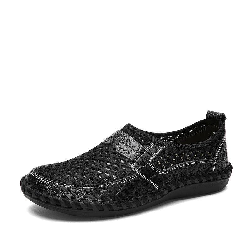 Men's Breathable Leather Hollow Casual Shoes (Korean Style)
