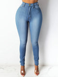 Blue High Waist Skinny Jeans with Slash Pockets