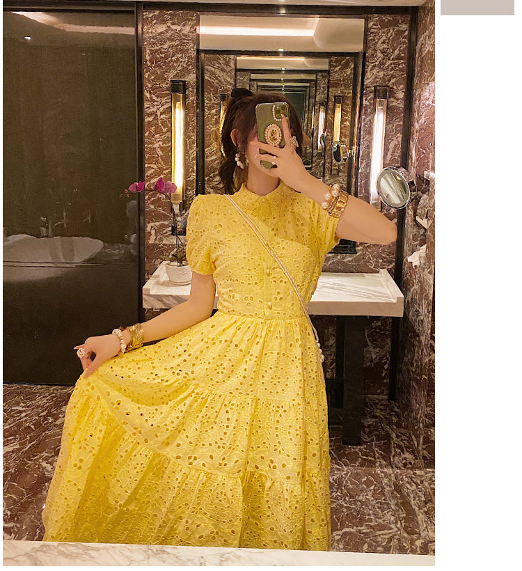 Bohemian Summer Dress with Embroidered Puff Sleeves