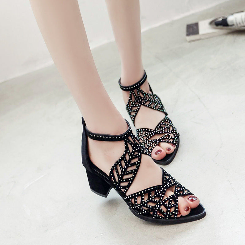 Fashionable Women's Rhinestone Fish Mouth High Heel Sandals