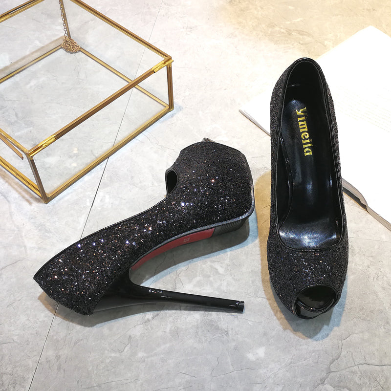 Fashion Sequins Trend Sexy Fish Beak High Heels