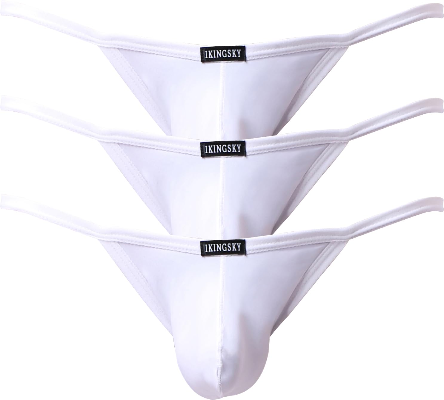 IKINGSKY Mens Pouch Thong Underwear Sexy Low Rise Bulge Underwear (XX-Large White-3 Pack)