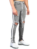 Men's Cross Knee Ripped Zipper Jeans
