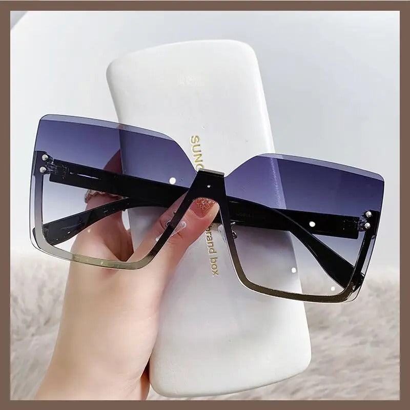 Slim Half-Frame Metal Sunglasses for Women