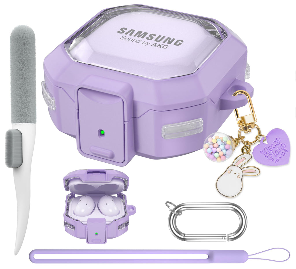 Maxjoy Galaxy Buds Pro 2 Case Compatible with Samsung Galaxy Buds 2 Pro 2022/Buds Pro/Buds Live/Buds 2 Case Cover/Galaxy Buds FE 2023 Transparent Protective Case with Keychain (Anti-Drop Lock) Purple
