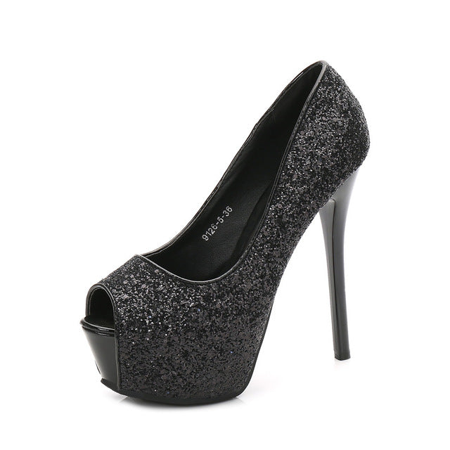 Fashion Sequins Trend Sexy Fish Beak High Heels