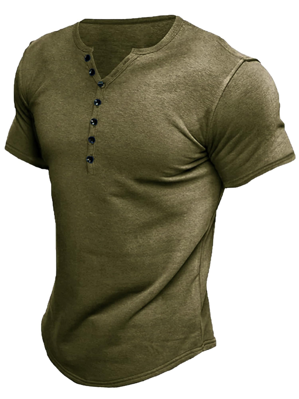 Comdecevis Mens Henley Shirts Kint Short Sleeve Muscle Fit Shirts Vintage Casual Button V Neck T-Shirts for Men Olive XX-Large