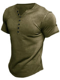 Comdecevis Mens Henley Shirts Kint Short Sleeve Muscle Fit Shirts Vintage Casual Button V Neck T-Shirts for Men Olive XX-Large
