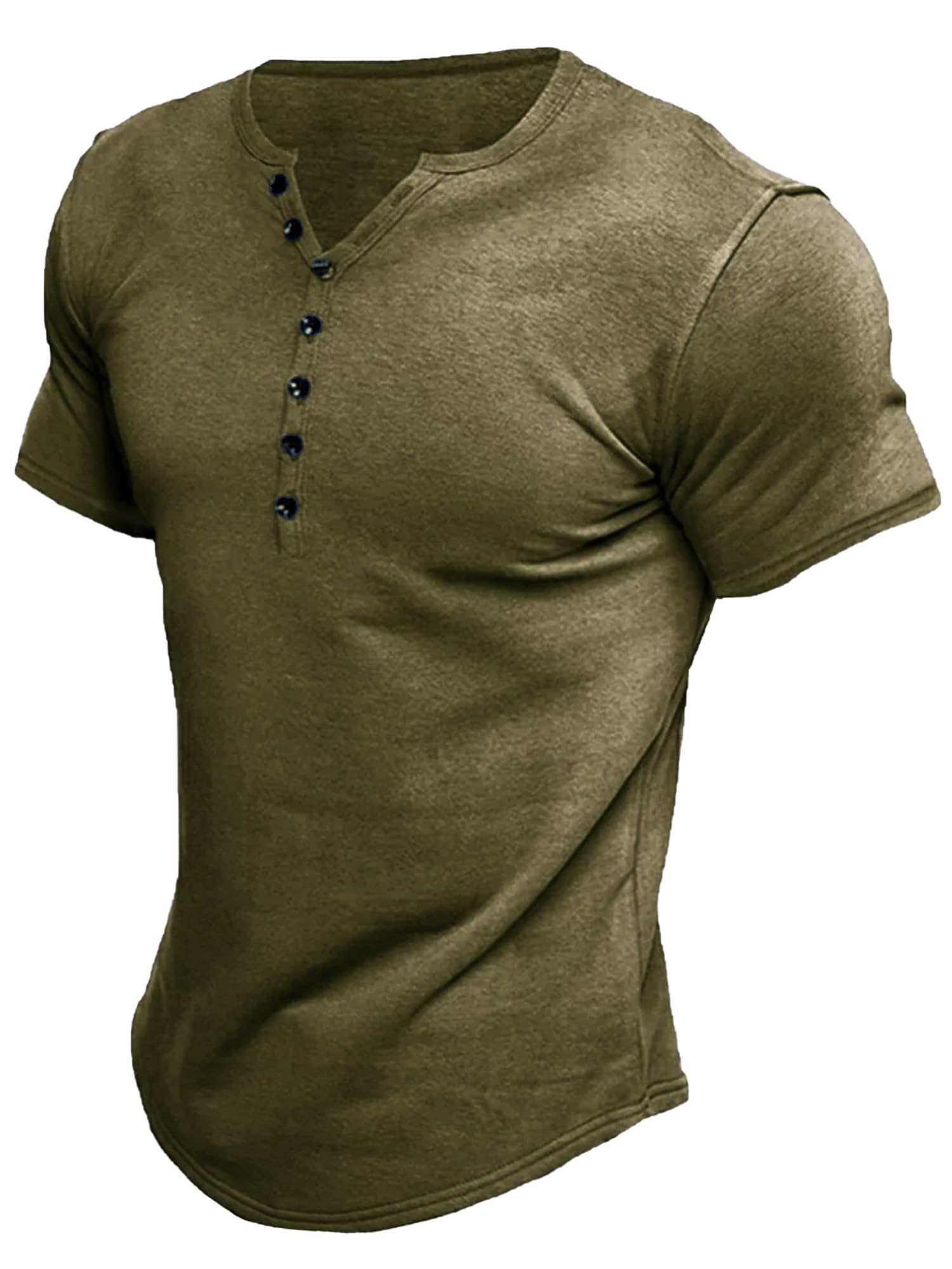 Comdecevis Mens Henley Shirts Kint Short Sleeve Muscle Fit Shirts Vintage Casual Button V Neck T-Shirts for Men Olive XX-Large