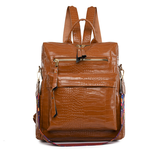 Crocodile Pattern Women's Large Capacity Travel Backpack