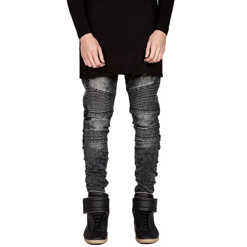 New Men's Slim Fit Ripped Denim Jeans (Motorcycle Style)