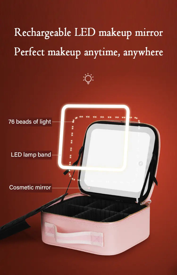 Large Capacity Makeup Bag with Mirror and Light