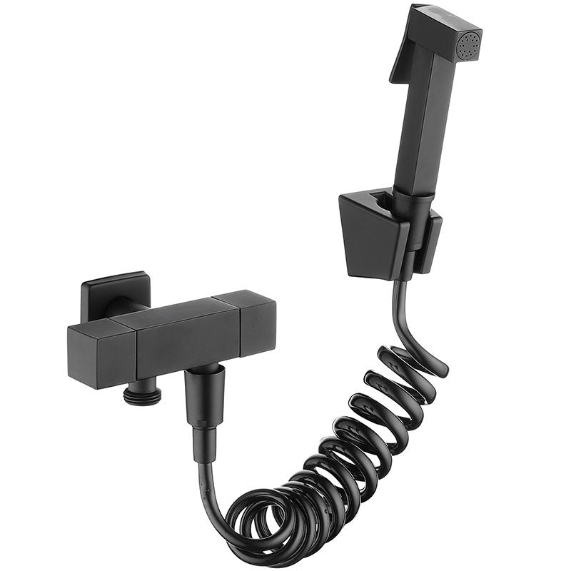 Square Black Brass Bidet Sprayer Set with Angle Valve