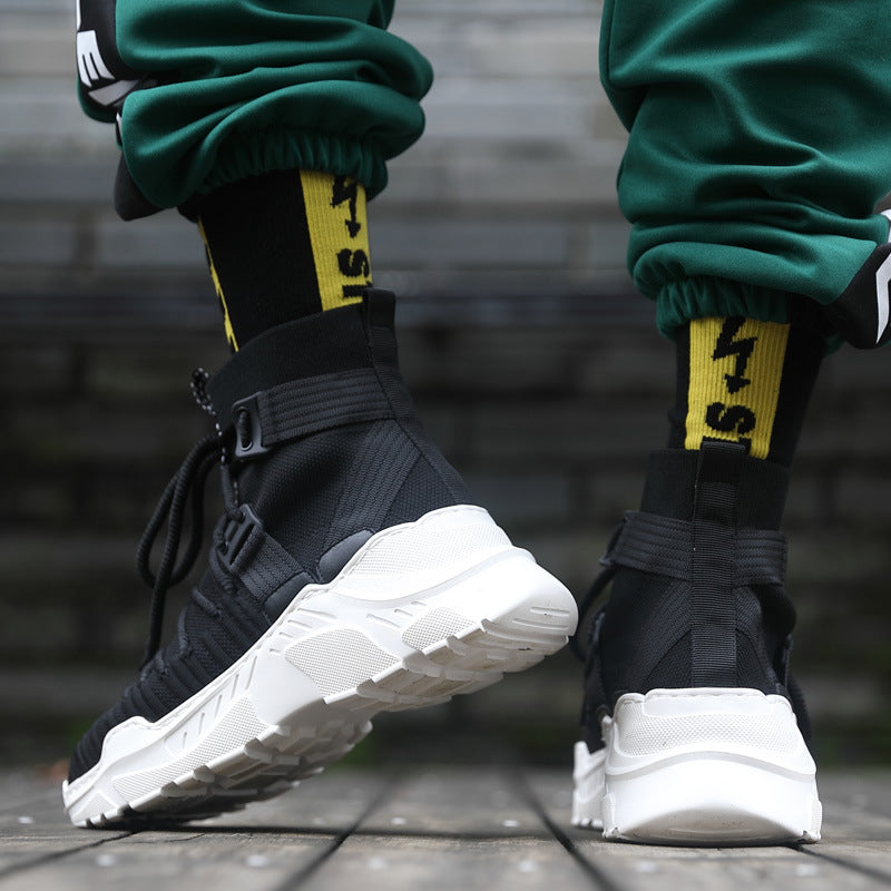 Men's Black High-Top Sneakers - Breathable Casual Sports