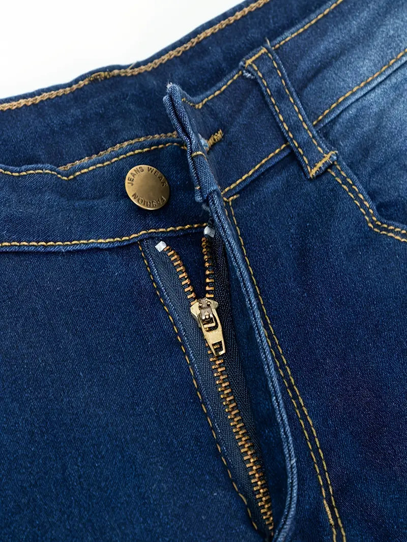 Blue High Waist Skinny Jeans with Slash Pockets