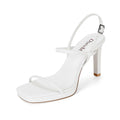 Dsevht White Heels for Women Platform Strappy Heels Sexy Stiletto Heeled Sandals Square Open Toe Metallic High Heels Dress Wedding Shoes