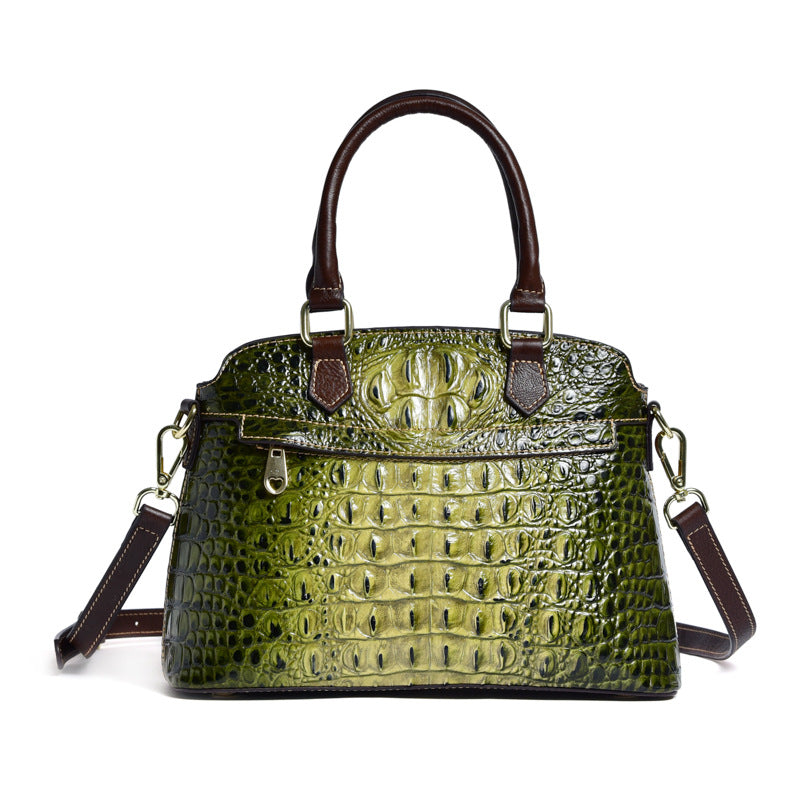 Vintage Crocodile Pattern Leather Shoulder Bag