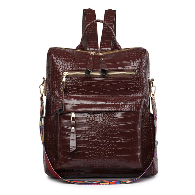 Crocodile Pattern Women's Large Capacity Travel Backpack